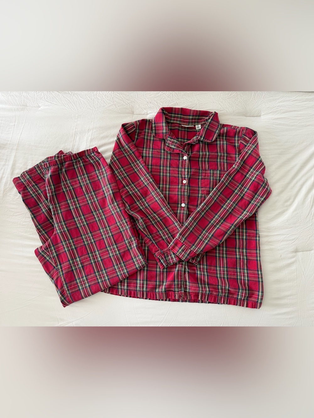 L.L. Bean Woman’s Medium Reg Red Plaid Flannel 2pc Vintage Set